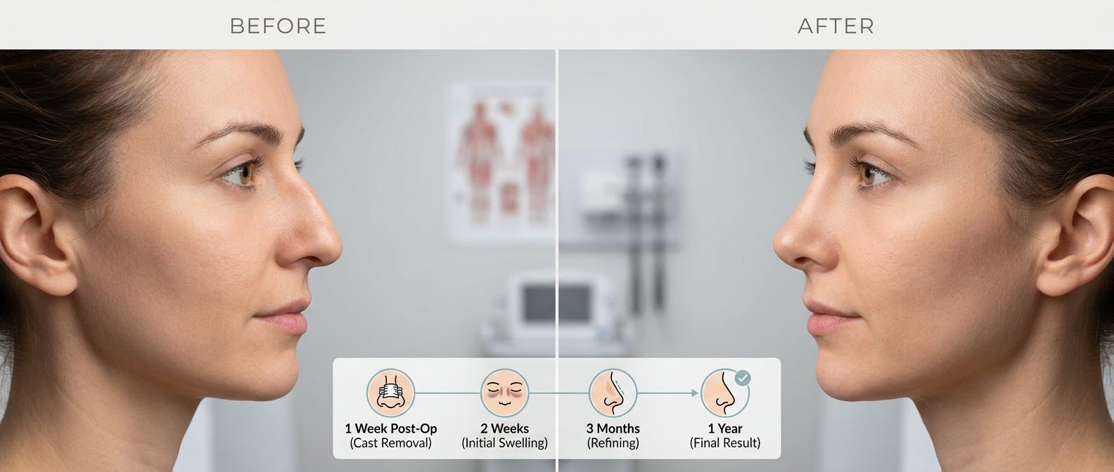 Rhinoplasty before and after results showing balanced facial harmony in Huntington Beach CA