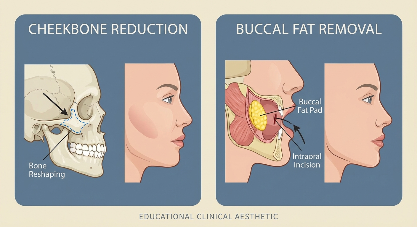 Cheek recontouring surgery showing cheekbone modification technique