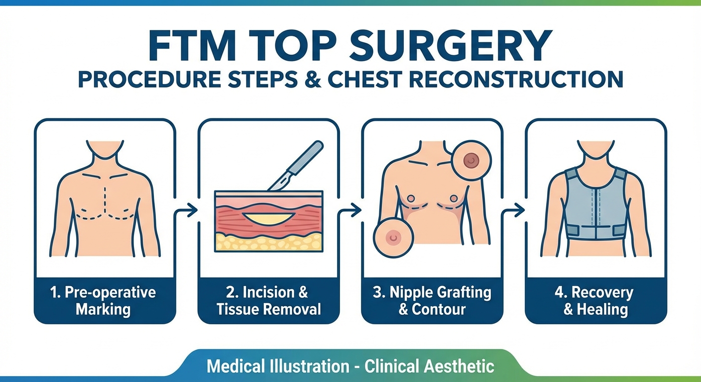 FTM top surgery showing chest reconstruction technique