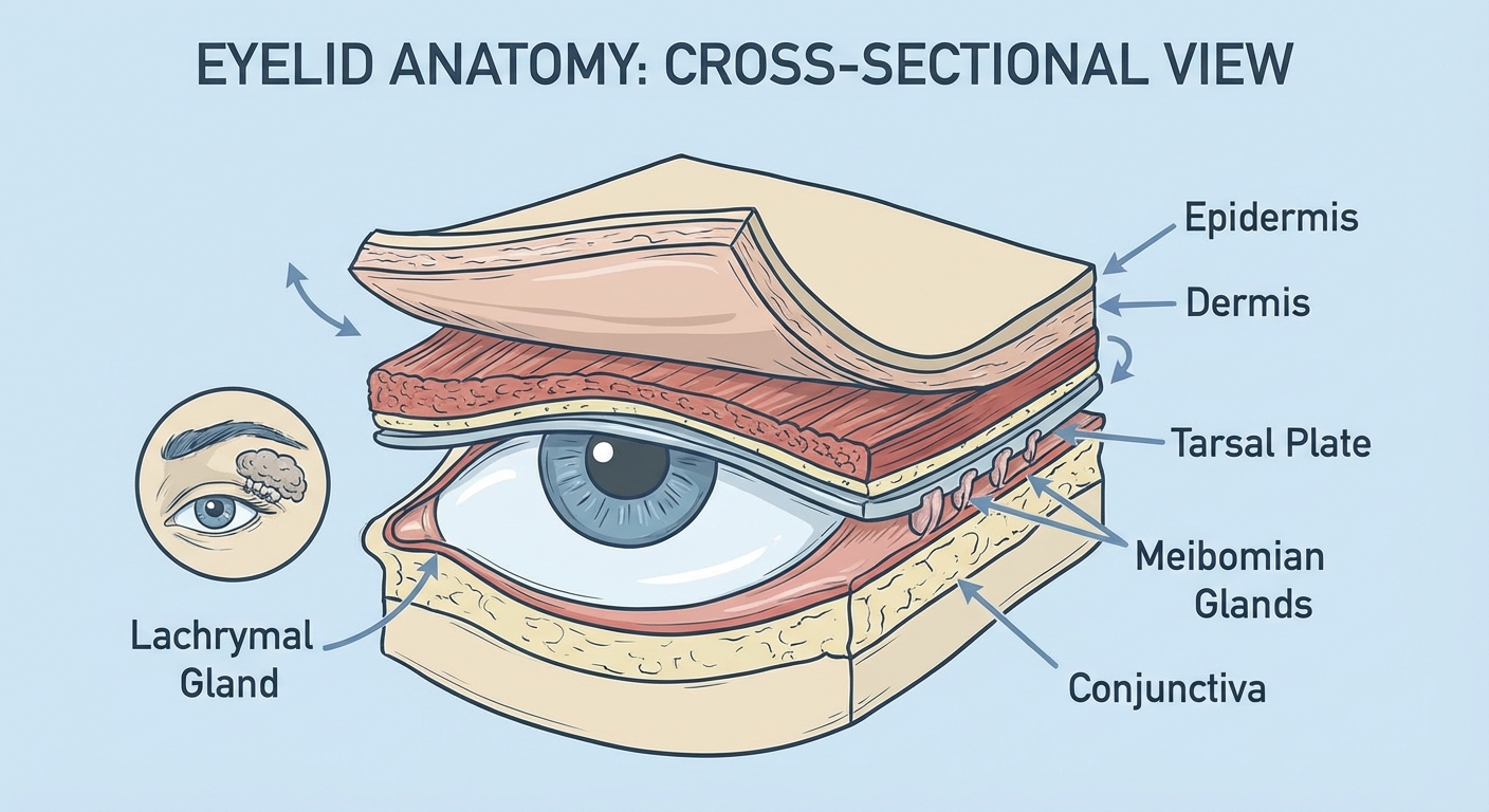 Eyelid surgery showing blepharoplasty technique for removing excess skin