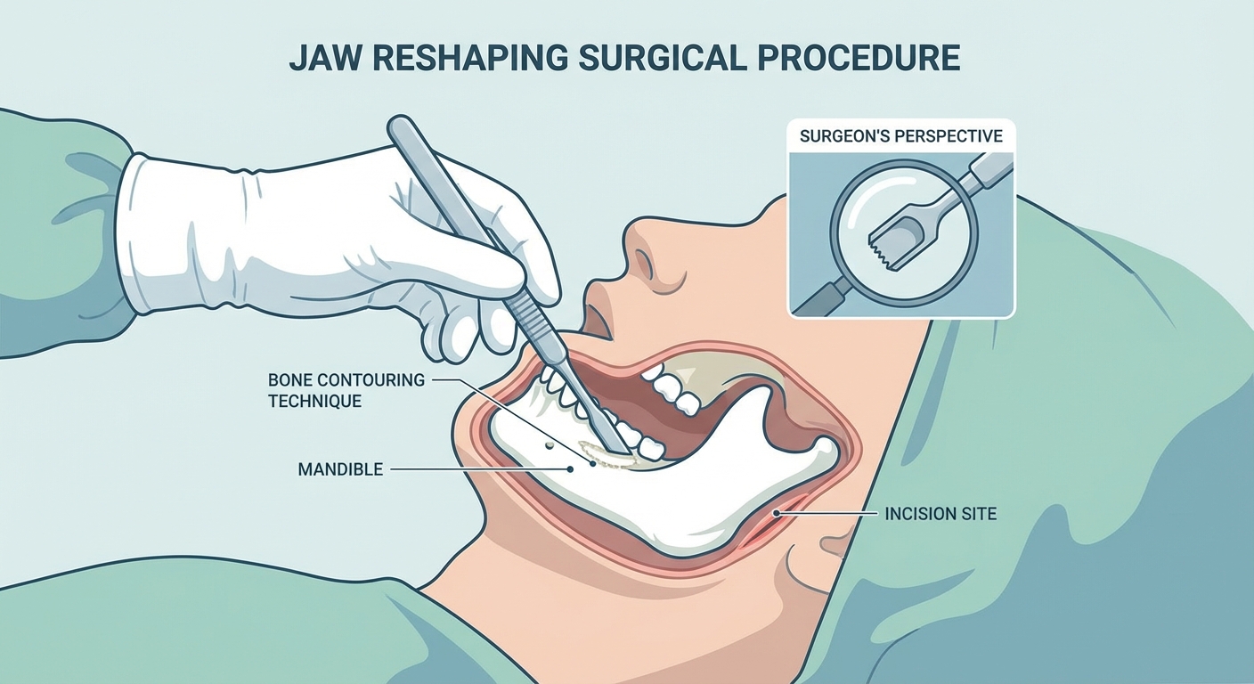 Jaw reshaping surgery showing mandible contouring technique