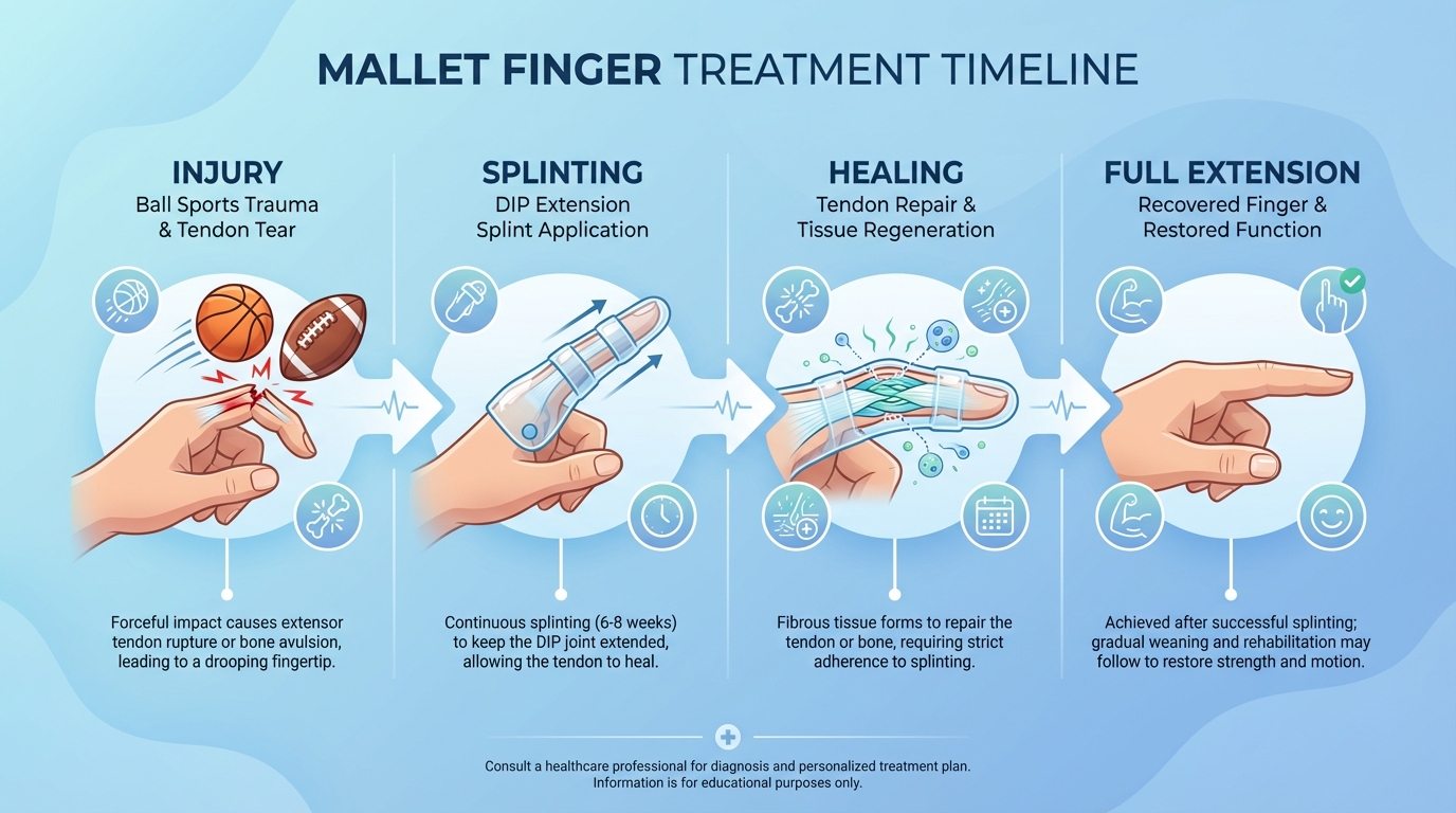 Mallet finger injury showing drooping fingertip unable to straighten