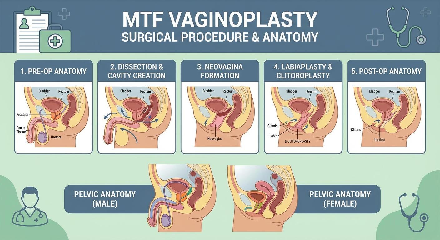 MTF vaginoplasty procedure showing gender-affirming surgical technique