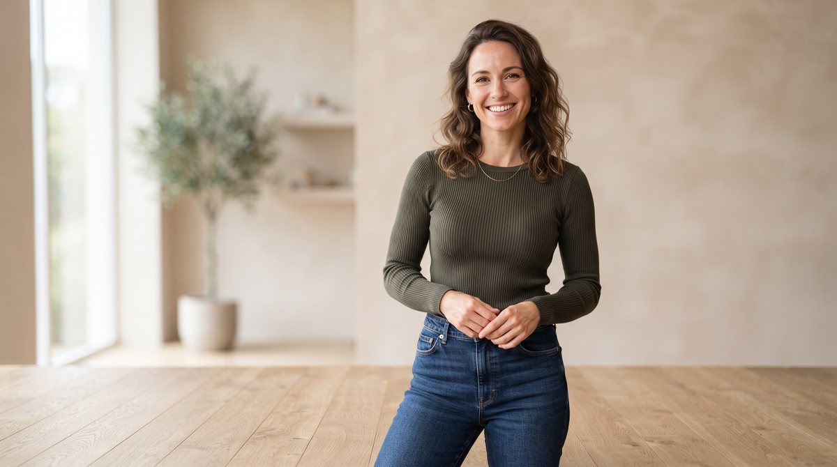 A confident woman after natural breast augmentation